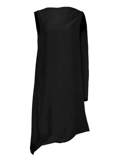 Club21 Collection Silky Viscose Tencel Drape-neck Dress In Black