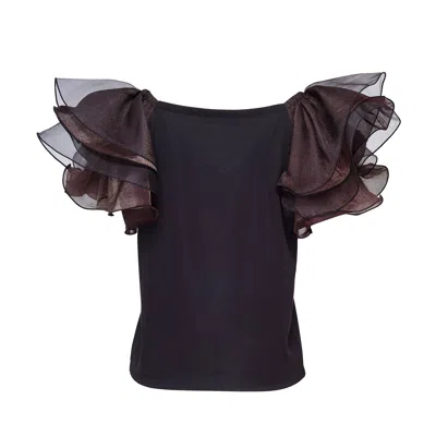 Club21 Collection Triacetate Satin Knit Frill Top In Black