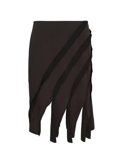 Club21 Daisy Diagonal-stripe Midi Skirt In Brown