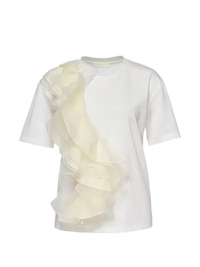 Club21 Frill-detail T-shirt In White
