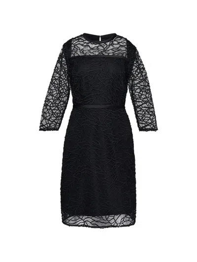 Club21 Mini Abstract-scribble Lace Dress In Black