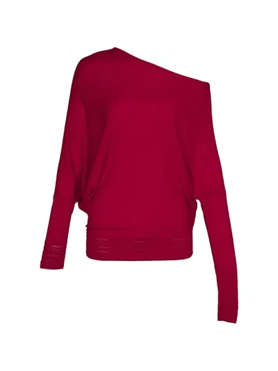 Club21 Off-shoulder Batwing-sleeve Sweater In Red