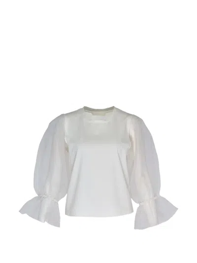 Club21 Organza-sleeve Satin-knit Blouse In Yellow