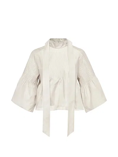 Club21 Pintuck Pussy-bow Top In White