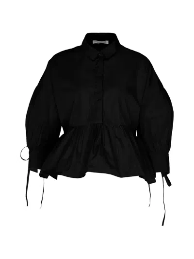 Club21 Ruffled Oversized Blouse In Black