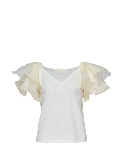 Club21 Ruffled Satin-finish T-shirt In White