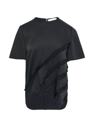 Club21 Ruffle-detail Round-neck Top In Black