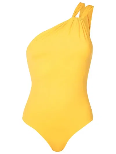 Clube Bossa Asymmetric Ruched-detail Swimsuit In Yellow
