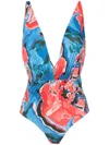 Clube Bossa Clavert Plunging Swimsuit In Blue