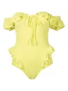 Clube Bossa Lanzo Ruffled Off-shoulder Swimsuit In Yellow