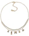Clueless Gold-tone Crystal Charm & Imitation Pearl Beaded Layered Statement Necklace, 16" + 3" Extender