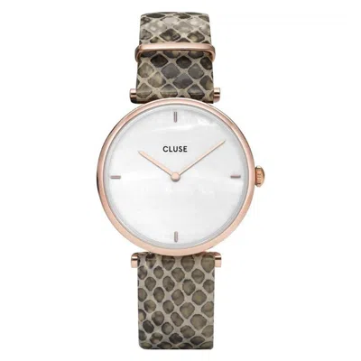 Cluse Beige Leather Watch In Metallic