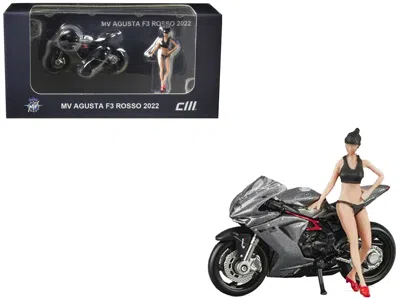 Cm Models 2022 Mv Agusta F3 Rosso Motorcycle Silver Metallic With Figure 1/64 Diecast Model By Cm Model
