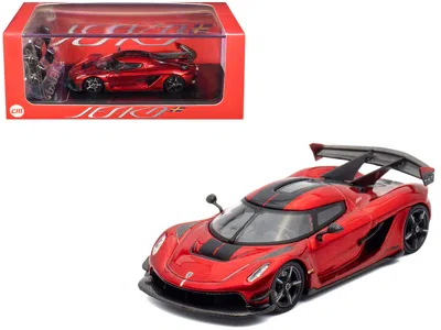 Cm Models Koenigsegg Jesko Red Metallic With Black Stripes With Extra Wheels 1/64 Diecast Model Car By Cm Mode