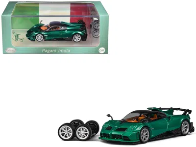 Cm Models Pagani Imola Emerald Green Metallic With Carbon Top And Extra Wheels 1/64 Diecast Model Car By Cm Mo