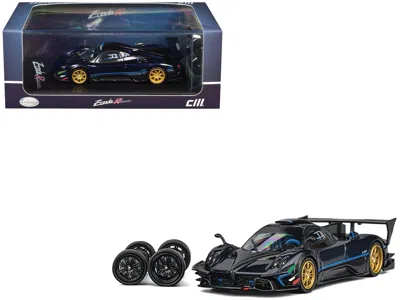 Cm Models Pagani Zonda Revolucion Dark Blue Metallic And Carbon With Extra Wheels 1/64 Diecast Model Car By Cm