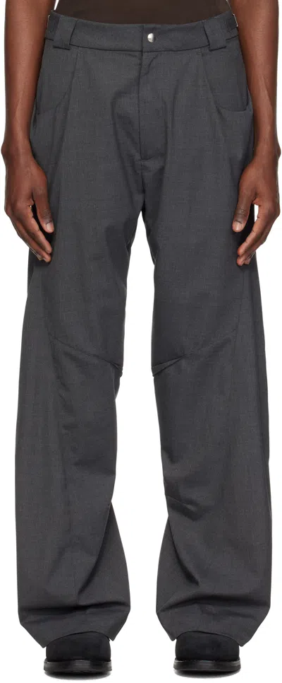Cmmawear Gray Darted Drape Trousers In Obsidian
