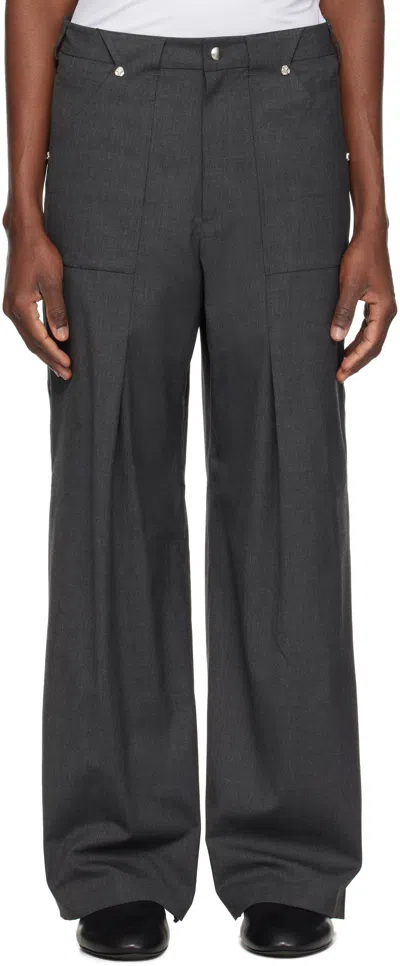 Cmmawear Gray Side Pleats Wool Trousers In Volcanic Ash