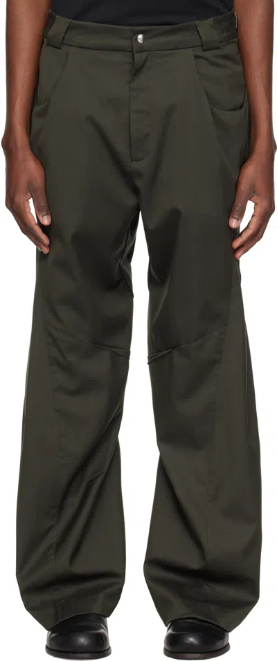 Cmmawear Khaki Darted Drape Trousers In Tarmac