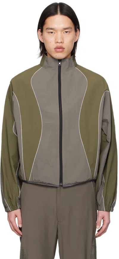 Cmmawear Ssense Exclusive Gray & Khaki Reversible Jacket In Olive Green/navy