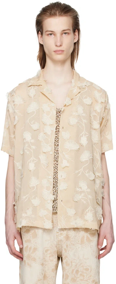 Cmmn Swdn Beige Duane Shirt In Floral Appliqué