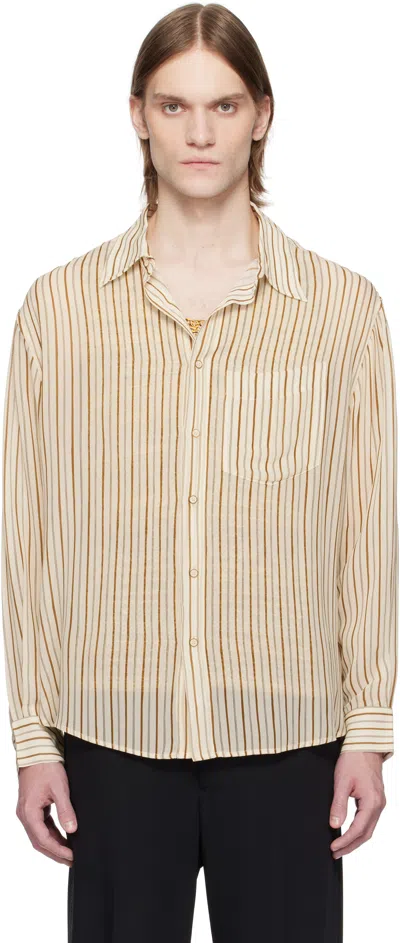 Cmmn Swdn Beige Kai Sheer Shirt In Brown Stripe