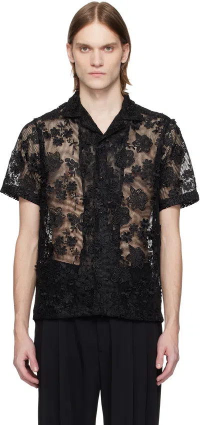 Cmmn Swdn Black Duane Floral Mesh Shirt In Black Floral