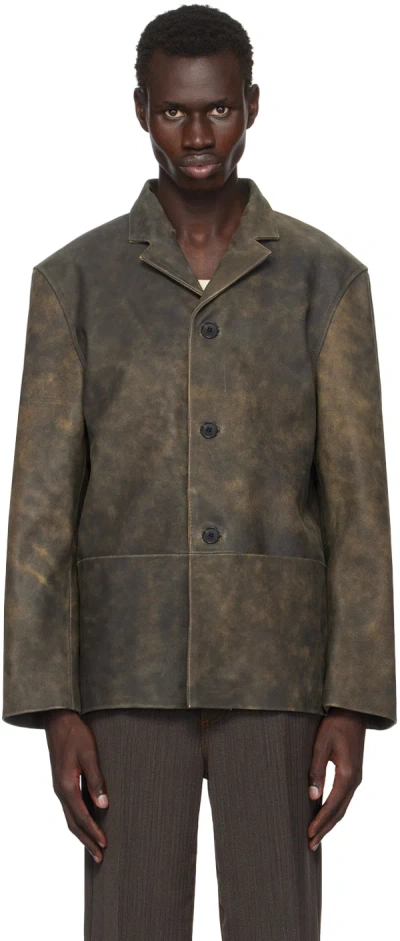 Cmmn Swdn Brown Donny Leather Jacket In Distressed Brown