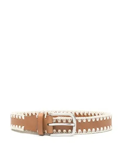 Cmmn Swdn Crochet Leather Belt In Brown