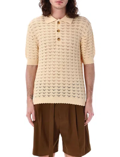 Cmmn Swdn Crochet Polo Shirt In Ecru For Men In Neutral