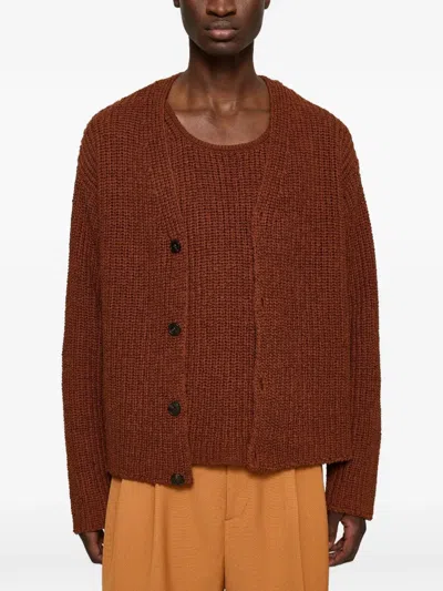 Cmmn Swdn Eldar Tape-knit Cardigan In Brown