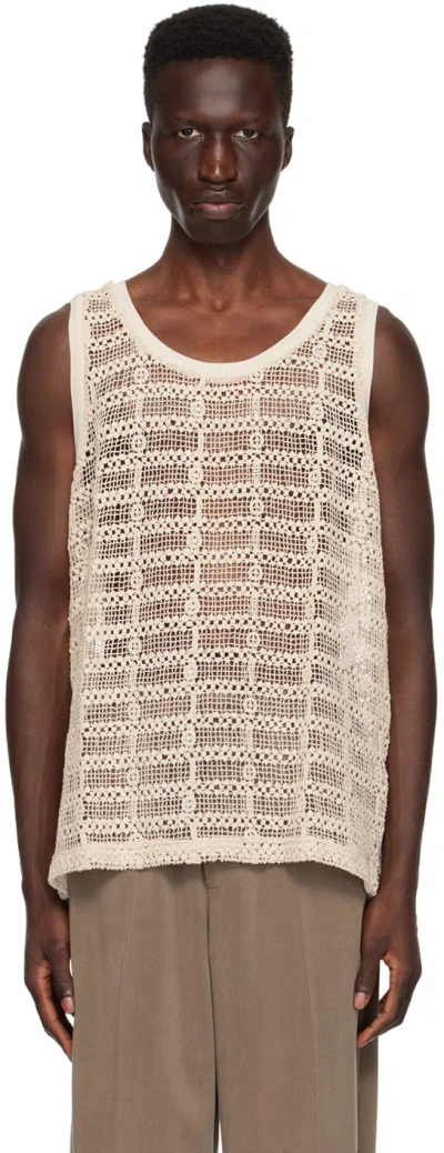 Cmmn Swdn Off-white Sheer Tank Top In Cotton Lace