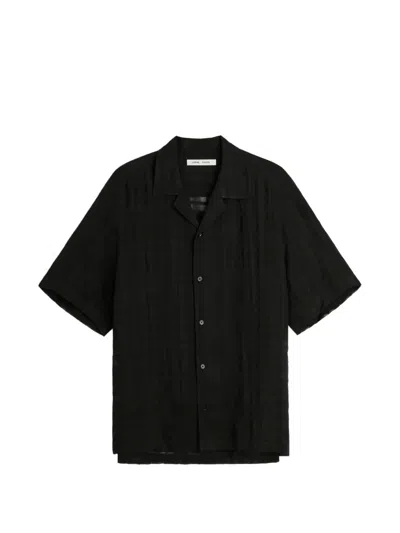 Cmmn Swdn Ted Sheer Check Linen Shirt In Black