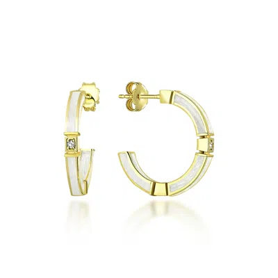 C|nd|n By Candan Balto Women's Gold Megaron Silver & Mother Of Pearl Enamel Hoop Earrings