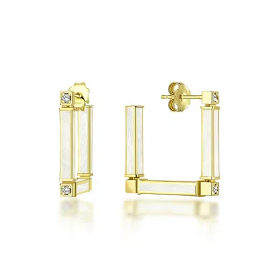 C|nd|n By Candan Balto Women's Gold Megaron Silver & Mother Of Pearl Enamel Square Earring