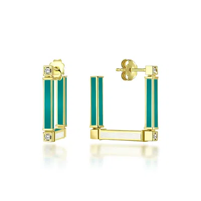 C|nd|n By Candan Balto Women's Gold Megaron Silver & Turquoise Enamel Square Earrings In Green