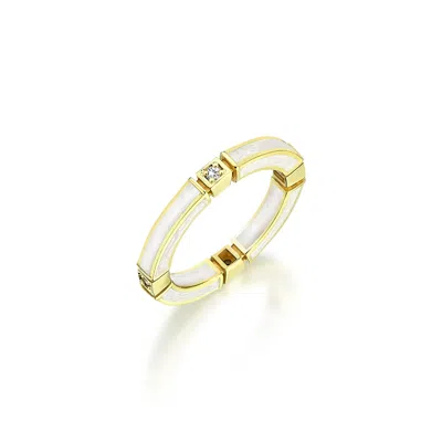 C|nd|n By Candan Balto Women's Gold Megaron Silver & White Mother Of Pearl Enamel Ring