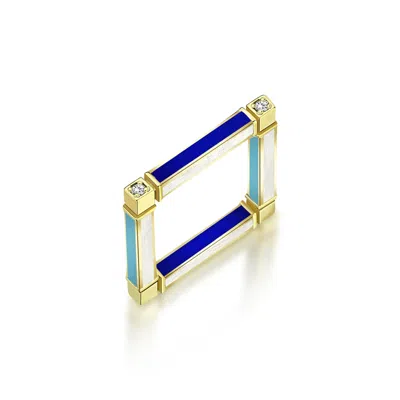C|nd|n By Candan Balto Women's Gold Megaron Square Silver &  Blue Enamel Ring