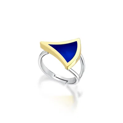 C|nd|n By Candan Balto Women's Gold / Silver Awakening Silver & Navy Blue Enamel Ring
