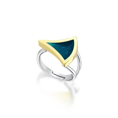 C|nd|n By Candan Balto Women's Gold / Silver Awakening Silver & Navy Blue-green Enamel Ring
