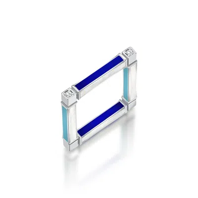 C|nd|n By Candan Balto Women's Megaron Square Silver & Blues Enamel Ring