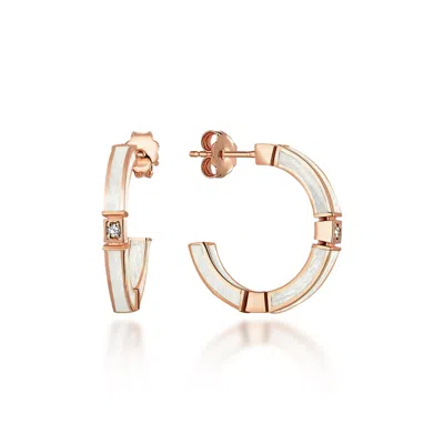 C|nd|n By Candan Balto Women's Rose Gold Megaron Silver & White Mother Of Pearl Enamel Hoop Earrings In Neutral