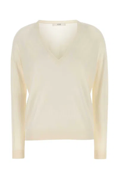 Co 100% Cashmere Crewneck Sweater In White