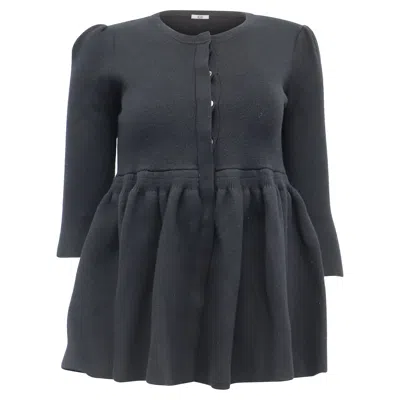 Co 3/4 Sleeve Peplum Cardigan In Black Wool