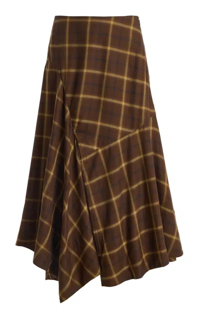 Co Asymmetric Check Plaid Full Skirt In Brown