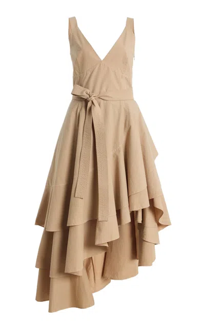 Co Asymmetric Layered Tton Tank Dress In Khaki