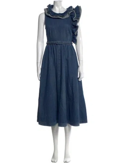Pre-owned Co Asymmetrical Midi Length Dress In Blue