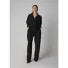 Co Wide-llar Long-sleeve Straight-leg Flight Jumpsuit In Black