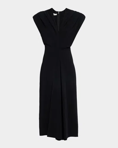 Co Banana Cut Cap-sleeve Midi Dress In Black