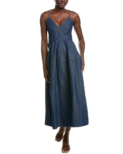 Co Basque Linen-blend Midi Dress In Blue
